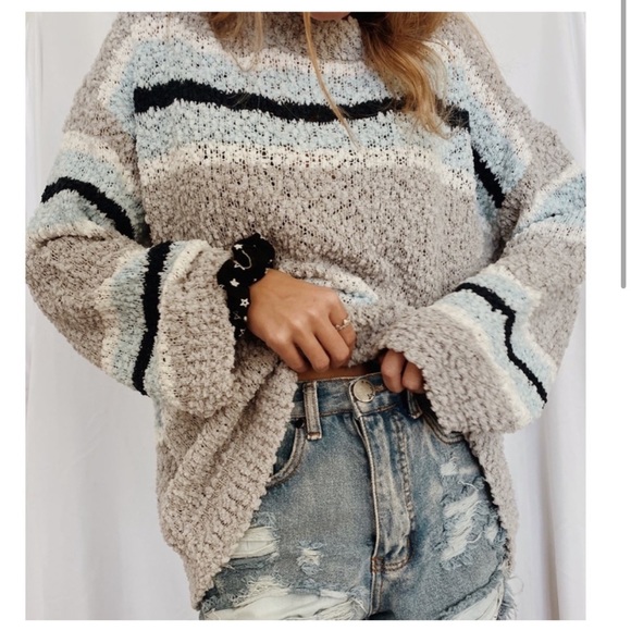 Listicle Sweaters - Striped Popcorn Sweater